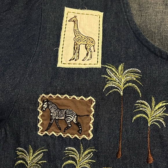 Y2K Bechamel Denim Midi Dress Jungle Animal Patches Short Sleeves Pockets Large - Picture 10 of 12